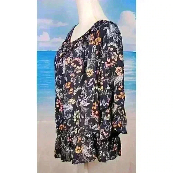 BLACK TUNIC Top ON or OFF SHOULDER Ruffle Hem and Cuff Lightweight size 1x XL - Picture 9 of 11